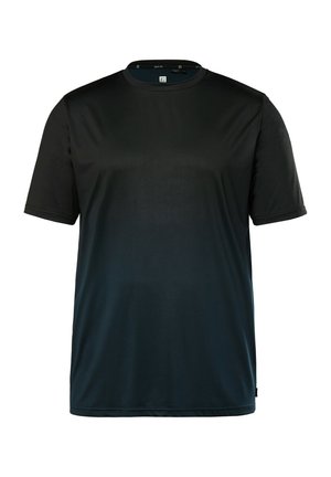 T-shirt met korte mouwen in een verloop van donkerblauw naar zwart, gemaakt van glad synthetisch materiaal met een ronde halslijn en zonder zichtbare logo's.