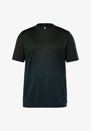 Kurzärmeliges T-Shirt in einem Farbverlauf von Dunkelblau zu Schwarz, aus glattem synthetischem Stoff, mit Rundhalsausschnitt und ohne sichtbare Logos.