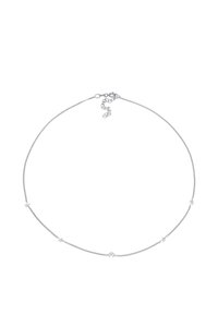 Silver chain necklace with small star and moon accents, featuring a delicate design and a lobster clasp closure for adjustable length.