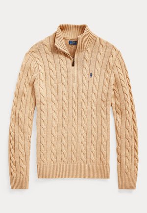 Polo Ralph Lauren, CABLE-KNIT COTTON QUARTER-ZIP SWEATER - Svetrík - camel melange