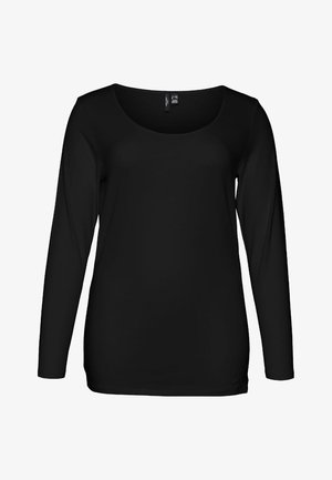 Black long-sleeve t-shirt made from a smooth, lightweight fabric. Features a round neckline and a fitted silhouette.