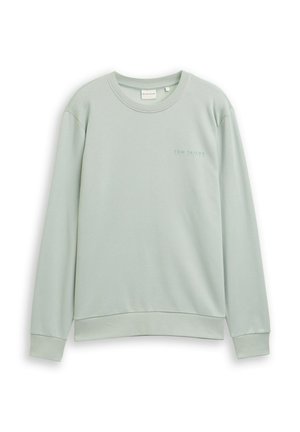 Jasnozielona bluza z długim rękawem i okrągłym dekoltem, z prążkowanymi mankietami i dołem oraz subtelnym napisem "Tom Tailor" na lewej piersi.