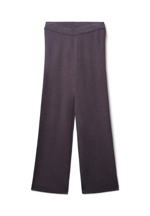 Pantaloni a gamba larga realizzati in morbido tessuto di colore viola scuro. Presentano una cintura liscia e un design minimalista, offrendo una vestibilità rilassata.