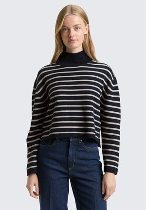 PULLOVER RELAXED FIT MIT STREIFENMUSTER - Strickpullover - navy/cloud grey stripe