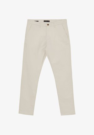 Beige Hosen aus Baumwollmix, mit geraden Beinen, Fronttaschen, einem Knopfverschluss und einem Gürtelschlaufenbund.