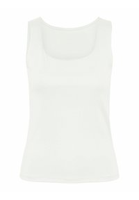 Vit ärmlös tanktopp i slät tyg, med rund halsringning och en figurnära passform med rena, sydda kanter.