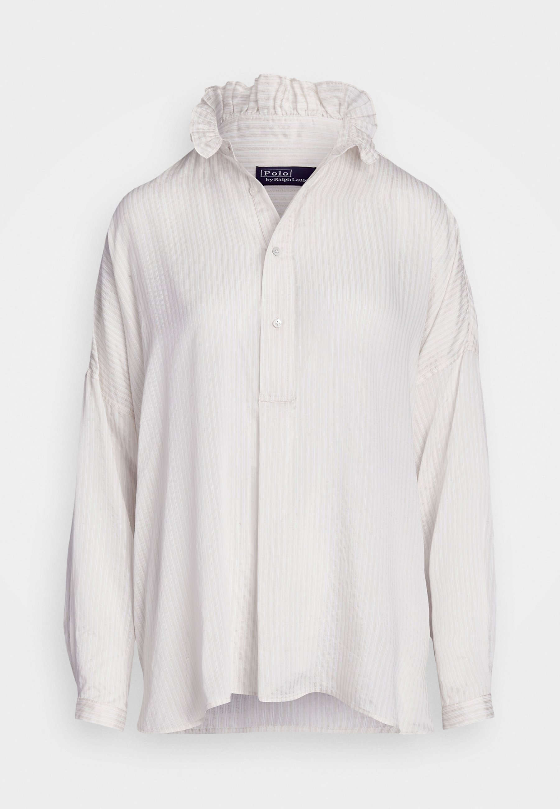 white shirt with ruffle collar
