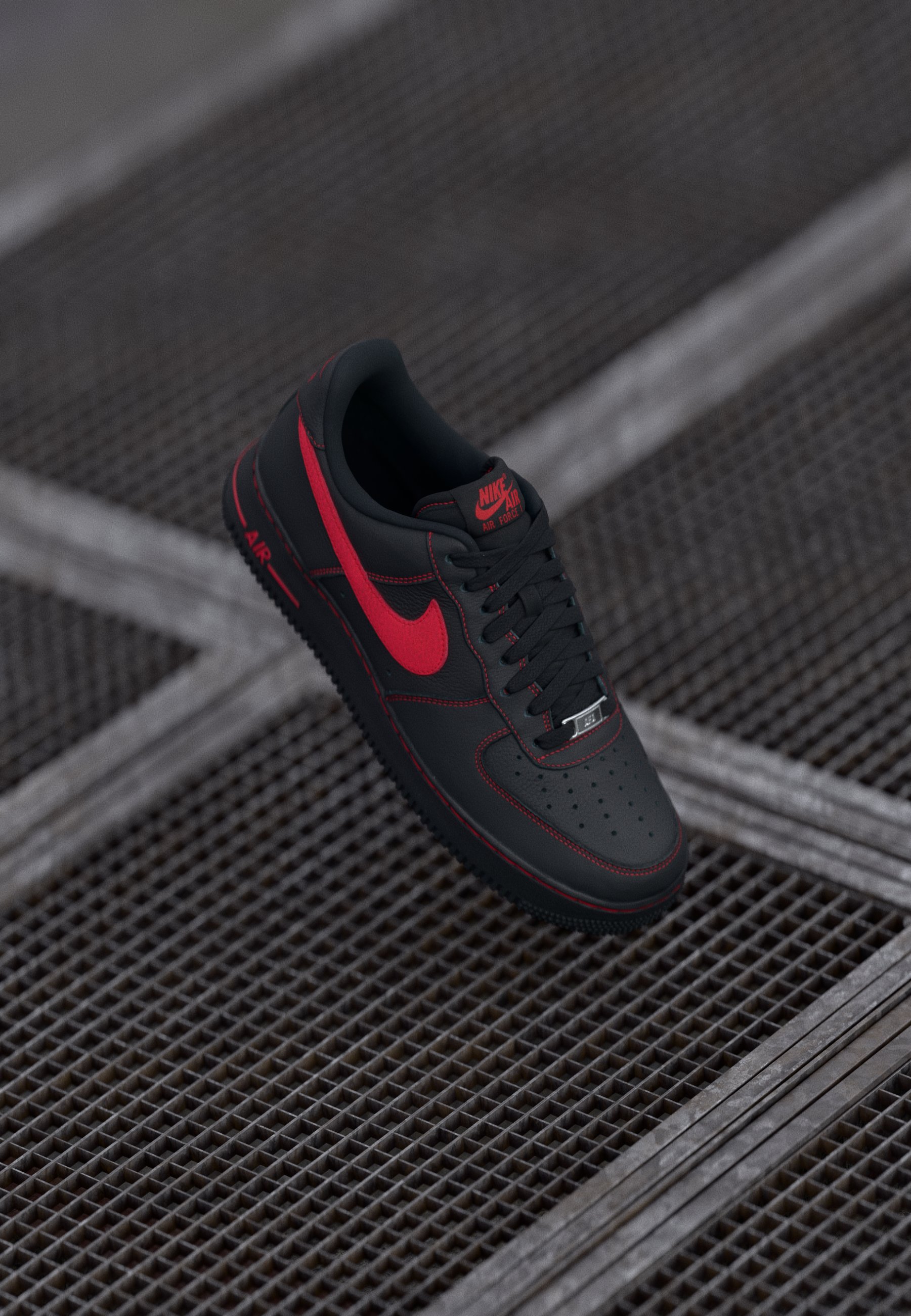 美品 Nike Air Force 1 black University red NIKE AIR FORCE 1 '07 BLACK/UNIVERSITY RED-BLACK （ナイキ