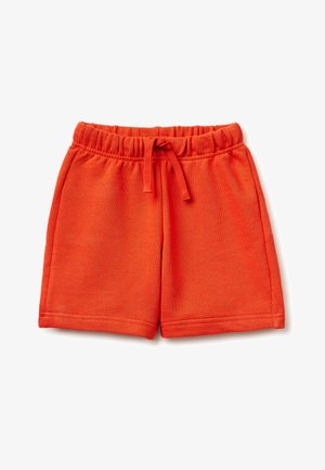 Pantaloncini casual di colore arancione acceso con una vita elastica e coulisse regolabile, realizzati in tessuto morbido.