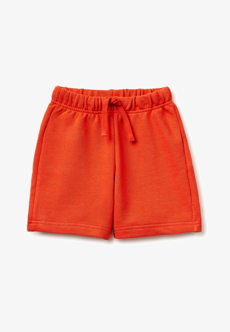 Pantaloncini casual di colore arancione acceso con una vita elastica e coulisse regolabile, realizzati in tessuto morbido.