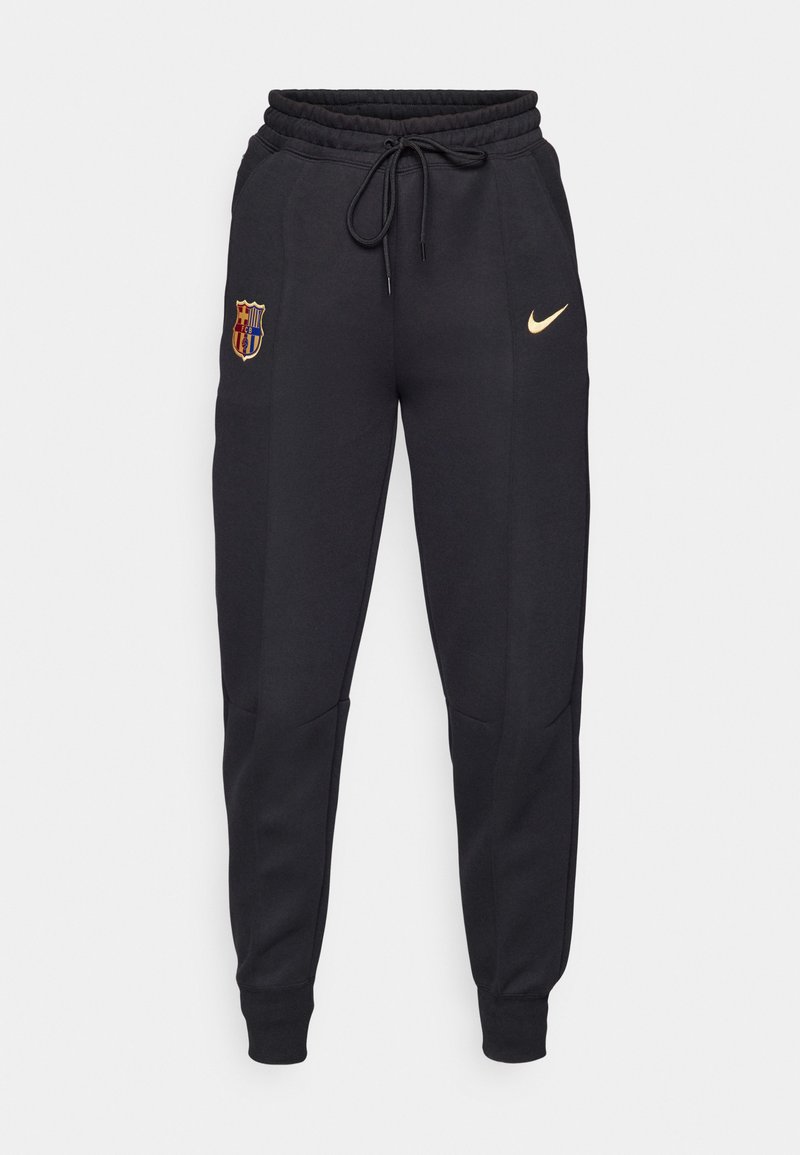 Pantaloni sportivi neri realizzati in tessuto misto cotone, con vita elasticizzata e cordino, tasche laterali e loghi ricamati in oro e colore.