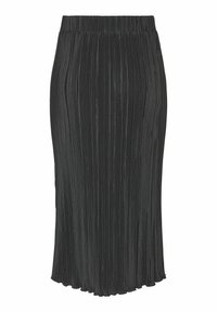 Jupe midi plissée noire avec taille élastique et ourlet subtilement festonné.
