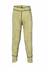 Helle gelbe Leggings aus weichem Stoff, mit einem Muster von umrandeten Bären. Elastischer Taillenbund und figurbetonter Schnitt mit Knöchelmanschetten.