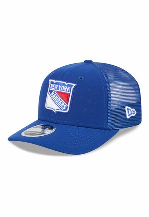 Blaues Baseball-Cap der New York Rangers mit Netzrücken und besticktem Teamlogo auf der Frontplatte.