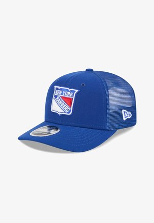 Blue New York Rangers baseball cap with mesh back and embroidered team logo on front panel.