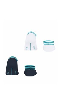 Set von Knöchelsocken in Weiß und Marineblau. Mit einem gerippten Bündchen mit türkisfarbenen Akzenten und Größenetiketten. Aus weichem Baumwollmaterial.