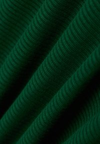 Dunkelgrüner, gerippter Stoff mit einer weichen Textur und ausgeprägten horizontalen Linien. Das Material wirkt warm und einladend.