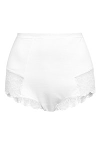 Hoge taille witte slips van katoen met kant zijpanelen en gegolfde randen. Zachte textuur met decoratieve kantaccenten.