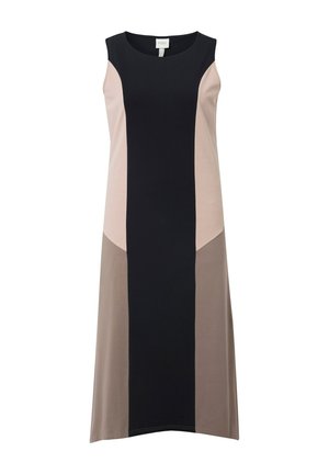 Šaty bez rukávů s kulatým výstřihem, zdobené barevně blokovanými panely v černé, světle růžové a béžové barvě. Měkká tkanina a volný střih.