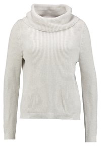 Rollkragenpullover in Hellgrau mit strukturiertem Strickmuster, langen Ärmeln sowie gerippten Bündchen und Saum. Lässiges Design mit legerer Passform.