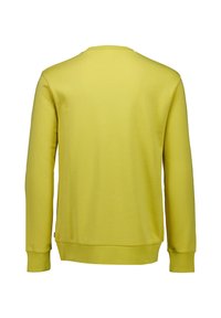 Felpa gialla con maniche lunghe, scollo rotondo, texture liscia, polsini e orlo a coste. Progettata senza loghi o motivi visibili.