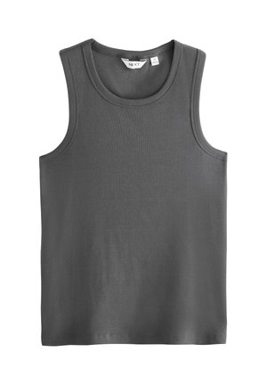 Szürke ujjatlan felső bordázott anyagból. Kerek nyakkivágással és széles karöltőkkel rendelkezik. A címkén a nyaki rész belsejében a "NEXT" felirat olvasható.