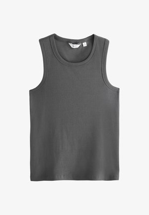 Sivý top bez rukávov vyrobený z rebrovanej látky. Má okrúhly výstrih a široké otvory na ruky. Na štítku v oblasti krku je nápis "NEXT".