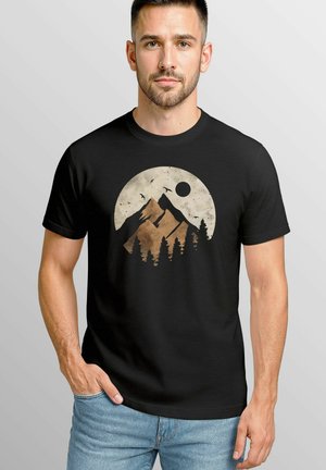 BERGE WANDERN OUTDOOR GRAFIK NATURMOTIV FRONT SOMMER - Print T-shirt - schwarz