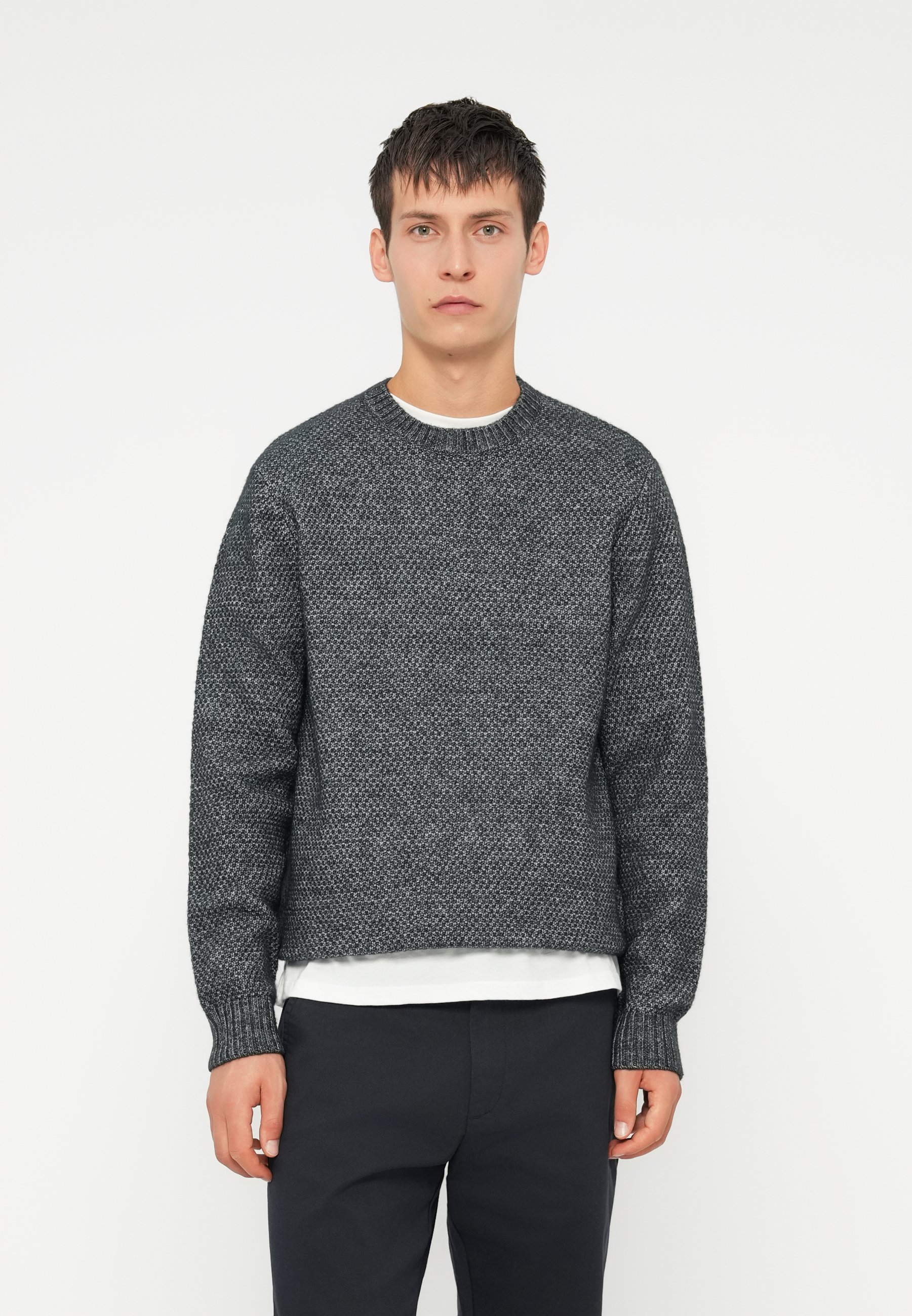Jack Jones Jjethan Knit High Neck Black/twist W.asphal - Men's Maglia