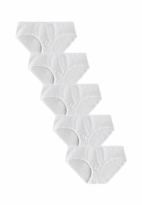 Vijf paar witte katoenen boxershorts. Zachte stof, elastische tailleband en minimale stiksels. Klassiek ontwerp met gladde randen.