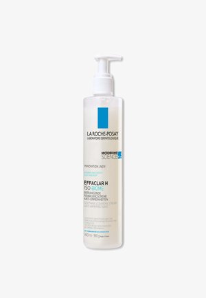 La Roche-Posay Effaclar H Iso-Biome soothing cleansing cream for face and body, 390ml pump bottle, designed for acne-prone skin.