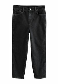 Černé džíny z denimu se rovním střihem, designem pěti kapes a kovovým knoflíkem na zapínání. MATERIÁL má hladkou strukturu a mírné vyblednutí.