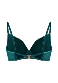 Teal bh med blondedetaljer, justerbare stropper og en rosaguld spænde. Glat stof med et slankt design og moderne snit.