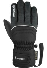 Zwarte geïsoleerde handschoenen van GORE-TEX-materiaal, met een strakke polsopening, textuurstof en een elastische band voor een veilige pasvorm.