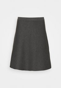 Falda acampanada gris hecha de tejido texturizado. Presenta una cintura ajustada y costuras verticales, creando una silueta limpia.