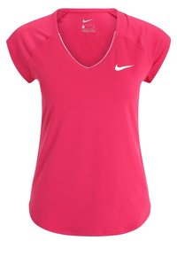 Rosa Nike tränings-t-shirt med korta ärmar, V-ringad design och reflexlogotyp. Slät textur med avslappnad passform och rundad nederkant.