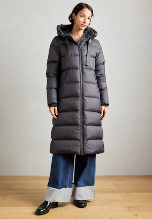 LONG COAT WITH HOOD DRAWSTRING AT WAIST - Páperový kabát - night grey melange
