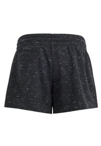 Pantalones cortos deportivos negros con un patrón texturizado, cintura elástica y un bolsillo trasero. Tejido suave con un aspecto jaspeado.