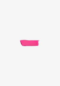 Bright pink paint swatch with a smooth texture, showcasing a glossy finish and a slightly tapered edge on one side.