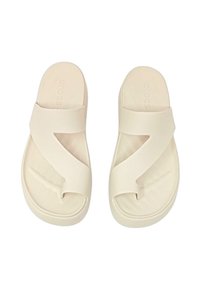Infradito bianchi Crocs con design a fascia incrociata, realizzati in materiale leggero. Textura liscia con soletta sagomata e punta aperta.