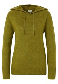Grüner Hoodie aus weichem, strukturiertem Strickstoff. Verfügt über eine Kapuze mit Kordelzug, lange Ärmel sowie gerippte Bündchen und Saum.