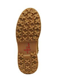 Suola della scarpa con battistrada in gomma marrone, caratterizzata da grandi impugnature a forma di X, logo rosso "Grip" e marchio "Geox" nella zona del tallone.