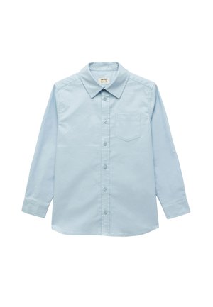Lyseblå langærmet skjorte lavet af bomuld, med klassisk krave, fuld knaplukning og en enkelt brystlomme.