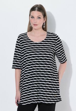 Ulla Popken STRUKTUR CLASSIC RUNDHALS HALBARM - T-shirts print - black