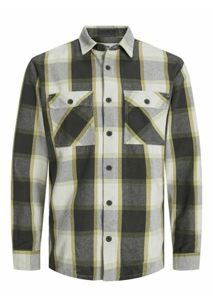 Hallideeline triibuline flanelsärk hallis, mustas ja oliivrohelises toonis. Omab nööpidega esiosa, kahte rinnaTASKUt ja pikki varrukaid. Materjaliks puuvill.