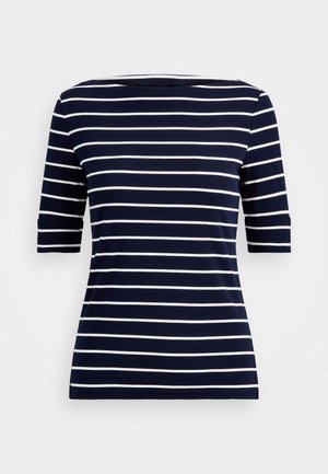 BOAT NECK - T-shirt print - navy/white