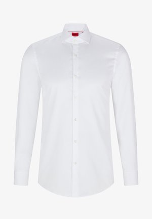 Camisa de botão branca de manga longa feita de algodão suave. Apresenta um colarinho clássico, lista de botões completa e bainha arredondada.