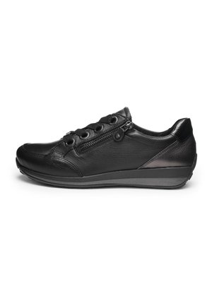 Chaussure décontractée pour homme en cuir noir, avec laçage à l'avant, fermeture éclair latérale et semelle compensée basse.