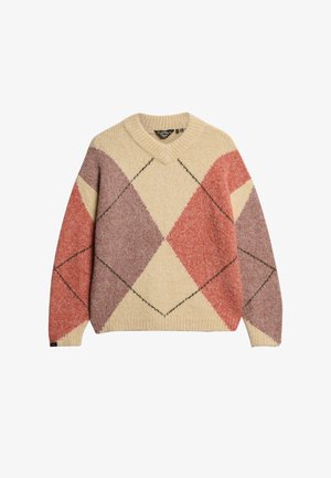 Superdry & Co, ARGYLE V NECK - Striktrøje - off white multi