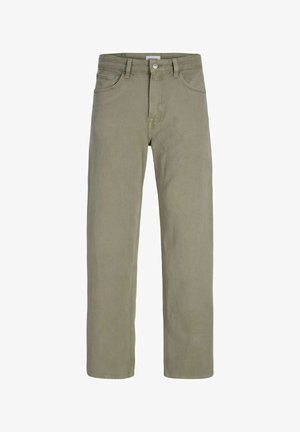 Herren Khaki-Hosen mit geradem Bein, Knopf- und Reißverschluss, Gürtelschlaufen sowie Vorder- und Gesäßtaschen.